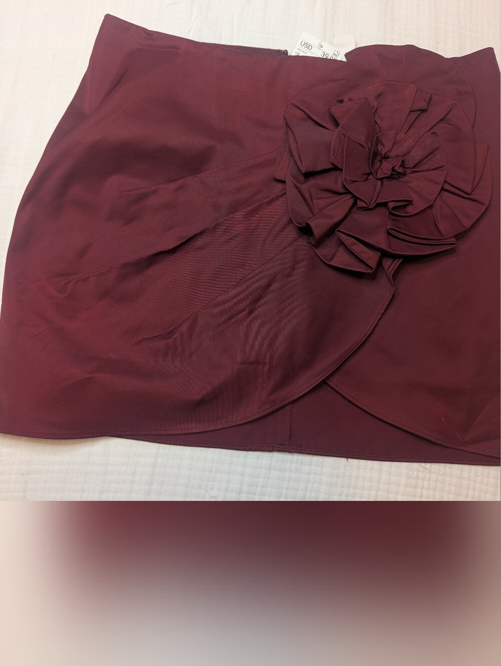 H&M Burgundy Mini Skirt with Rosette Detail